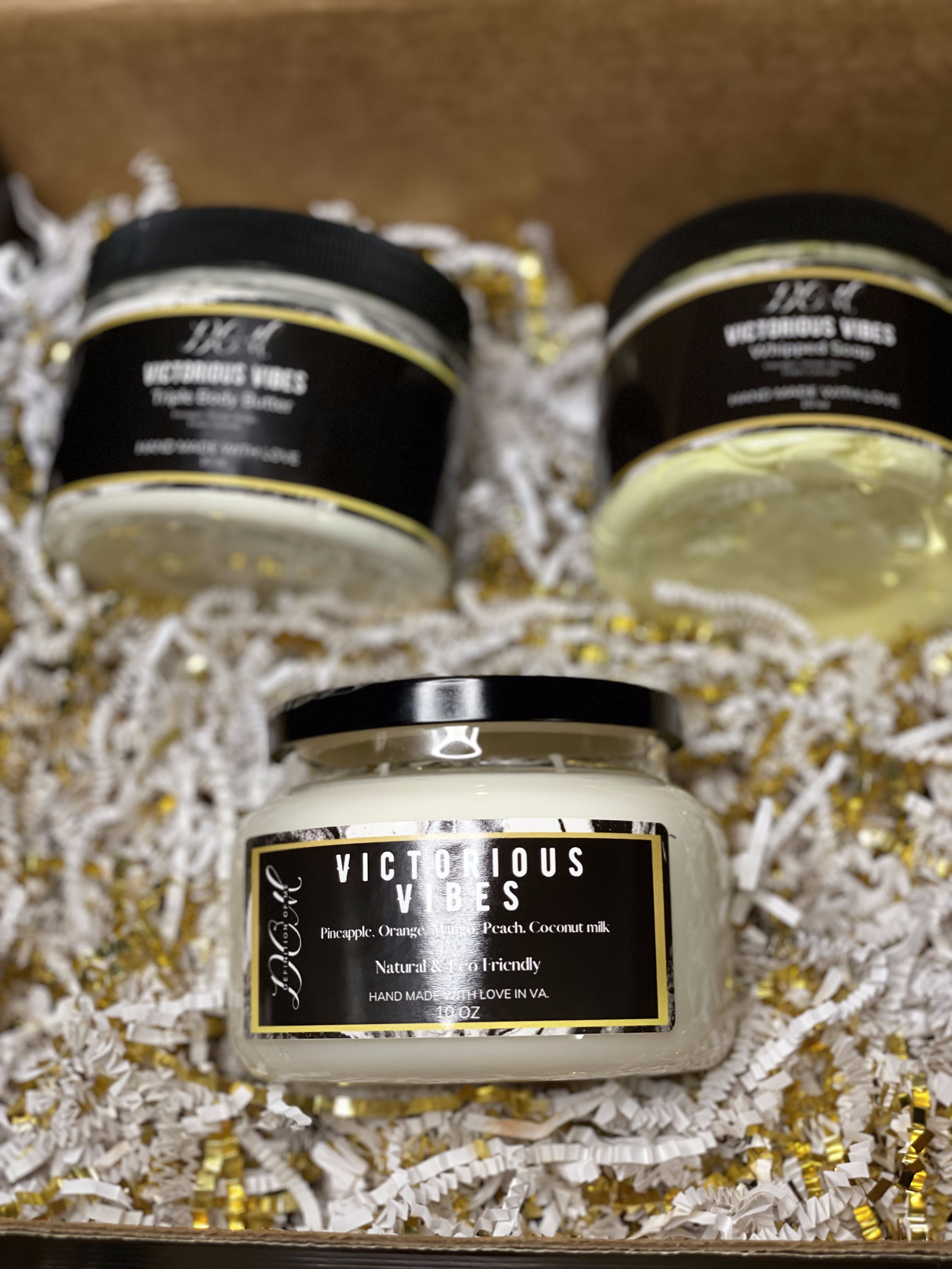 Gift Set 2- 1 Candle (Your Choice) With Victorious Vibes Body Butter & Whipped Soap